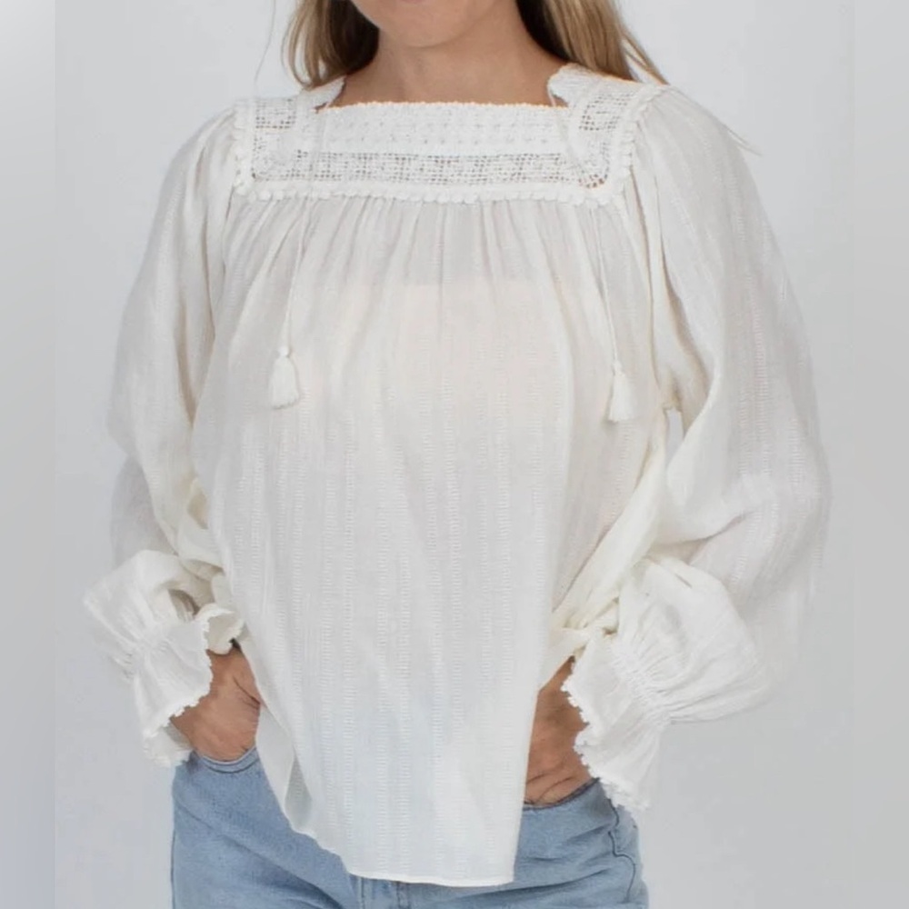 Margaret O'Leary Ivory Crochet &‎ Gauze Boho 'Peasant Blouse Women's Size XS